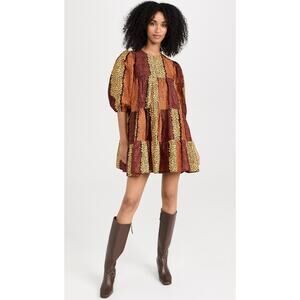 NWT Elisamama Simi Mini Dress Poplin Puff Sleeve Vibrant Color Block Print Small